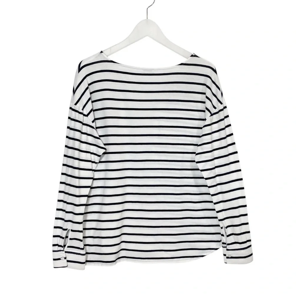 Zara Navy Blue White Breton Striped Long Sleeve Boatneck Top Women’s Size Medium - Picture 4 of 8